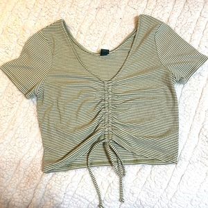 Wild Fable Green and White Striped Ribbed Cinched Crop Top